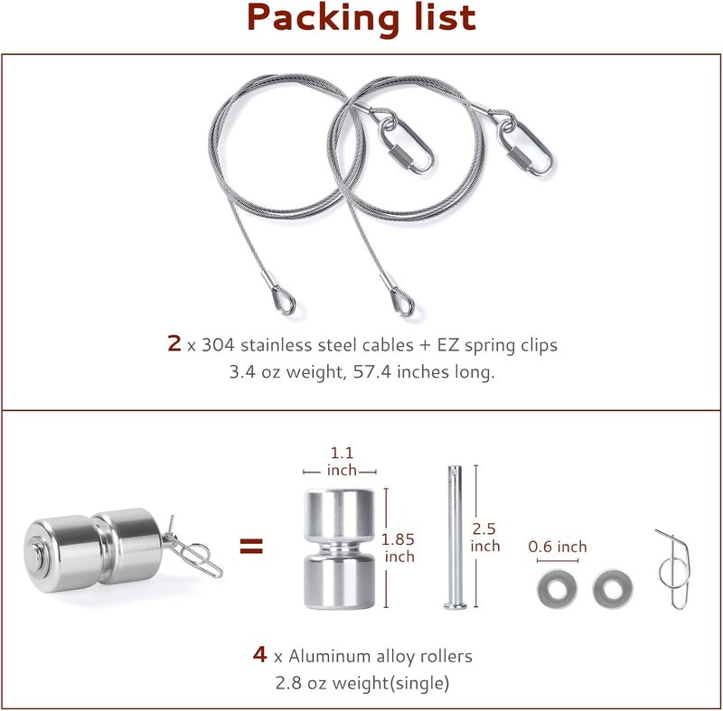 Creative.C 2Pcs Lift Cable Compatible with Gorilla Lift Trailer Gate Assist with EZ Spring Clips, with 4Pcs Aluminum Alloy Rollers Pins Washers, Fit for Open Utility Trailer Tailgate Ramp Lift Assist Kit - Image 5